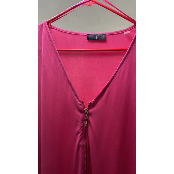 TAHARI TOP Size 3X Peasant Sleeve Zipper V-Neck Bright Pink Resort Wedding Boho - Picture 2 of 11